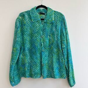 Green and Blue Diagonal Textured Button Down Shacket Size medium